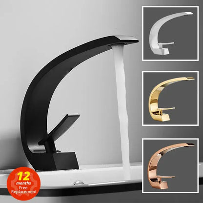 Modern black & gold waterfall basin faucet bathroom mixer tap