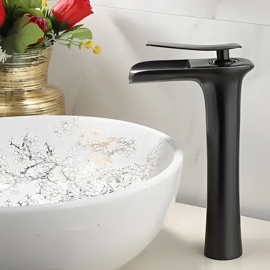 Modern black & gold waterfall basin faucet bathroom mixer tap