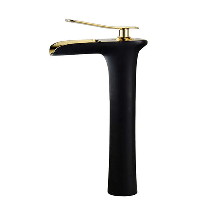 Modern black & gold waterfall basin faucet bathroom mixer tap