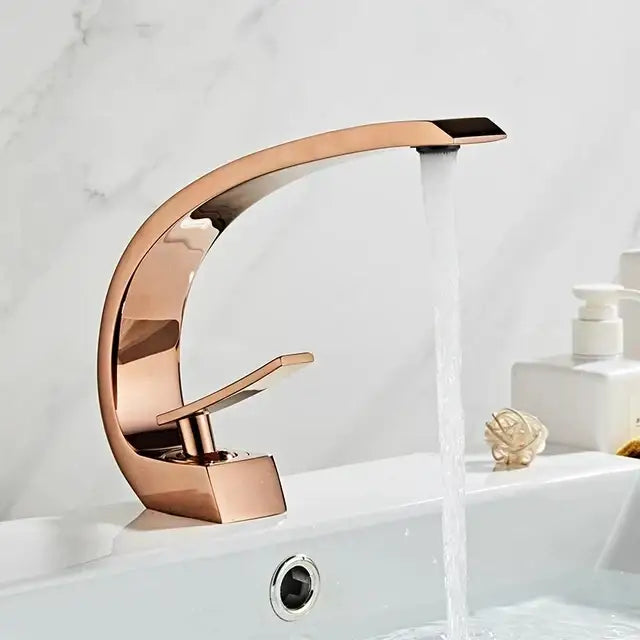 Modern black & gold waterfall basin faucet bathroom mixer tap