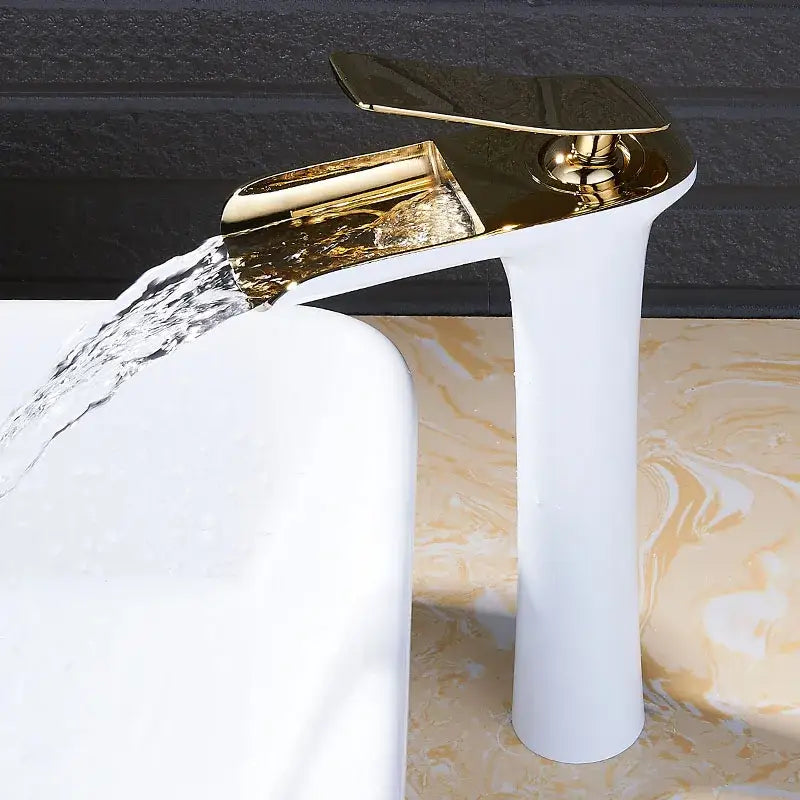 Modern black & gold waterfall basin faucet bathroom mixer tap