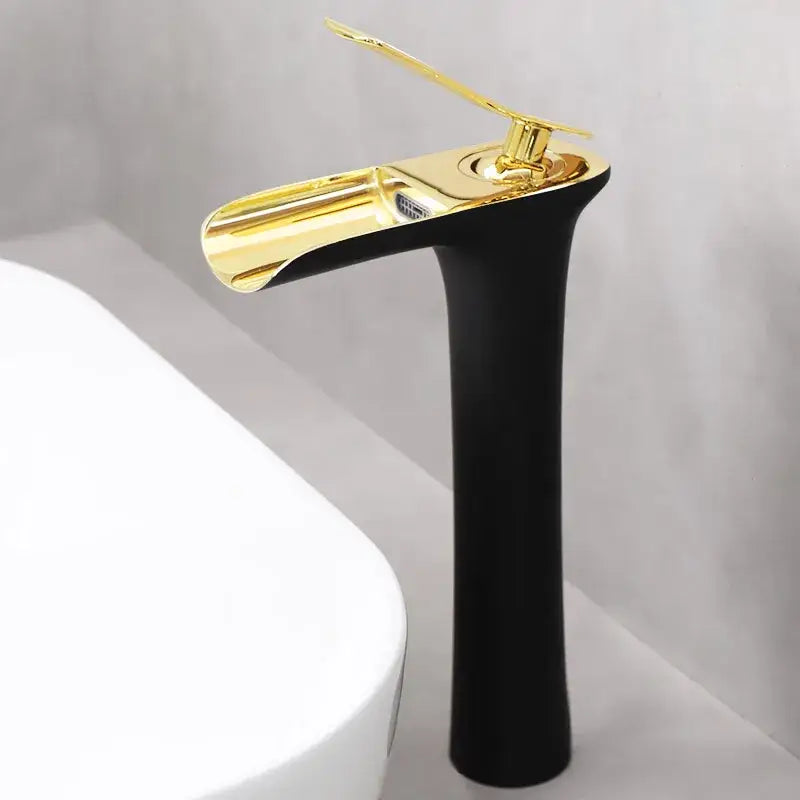 Modern black & gold waterfall basin faucet bathroom mixer tap