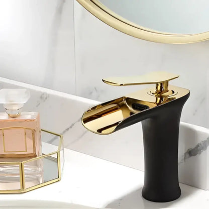 Modern black & gold waterfall basin faucet bathroom mixer tap