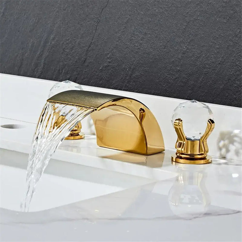 Modern black & gold waterfall basin faucet bathroom sink tap