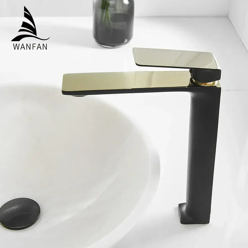 Modern black & gold waterfall single handle basin faucet bathroom tap