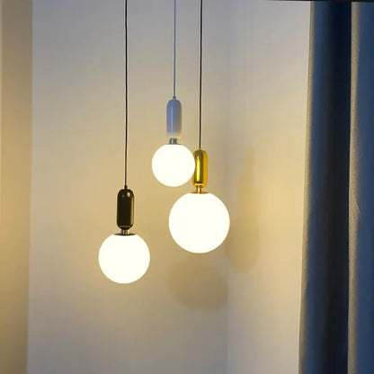 Modern black gold & white glass ball led chandelier living room