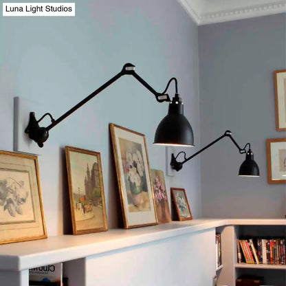 DecorBites™ Modern Black/Gray Domed Wall Sconce Light with Adjustable Metallic Arm - 1 Head, 23.5"+8"/16"+8" Length
