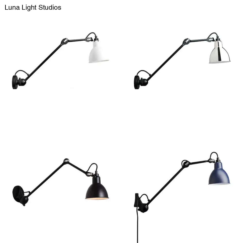DecorBites™ Modern Black/Gray Domed Wall Sconce Light with Adjustable Metallic Arm - 1 Head, 23.5"+8"/16"+8" Length