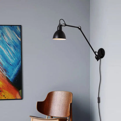 DecorBites™ Modern Black/Gray Domed Wall Sconce Light with Adjustable Metallic Arm - 1 Head, 23.5"+8"/16"+8" Length