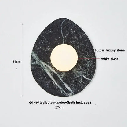 Modern black & green marble wall sconce bedroom light