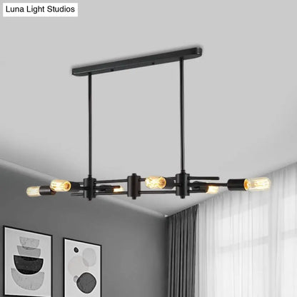 DecorBites™ Modern Black Hanging Chandelier: Restaurant Exposed Bulb Island Light, 6/8 Lights, Metallic Finish