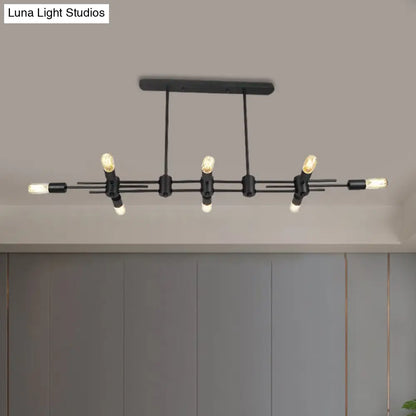 DecorBites™ Modern Black Hanging Chandelier: Restaurant Exposed Bulb Island Light, 6/8 Lights, Metallic Finish