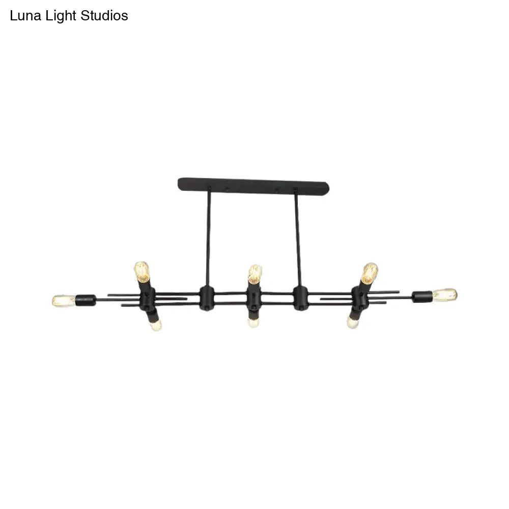 DecorBites™ Modern Black Hanging Chandelier: Restaurant Exposed Bulb Island Light, 6/8 Lights, Metallic Finish