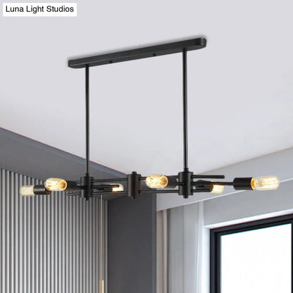 DecorBites™ Modern Black Hanging Chandelier: Restaurant Exposed Bulb Island Light, 6/8 Lights, Metallic Finish
