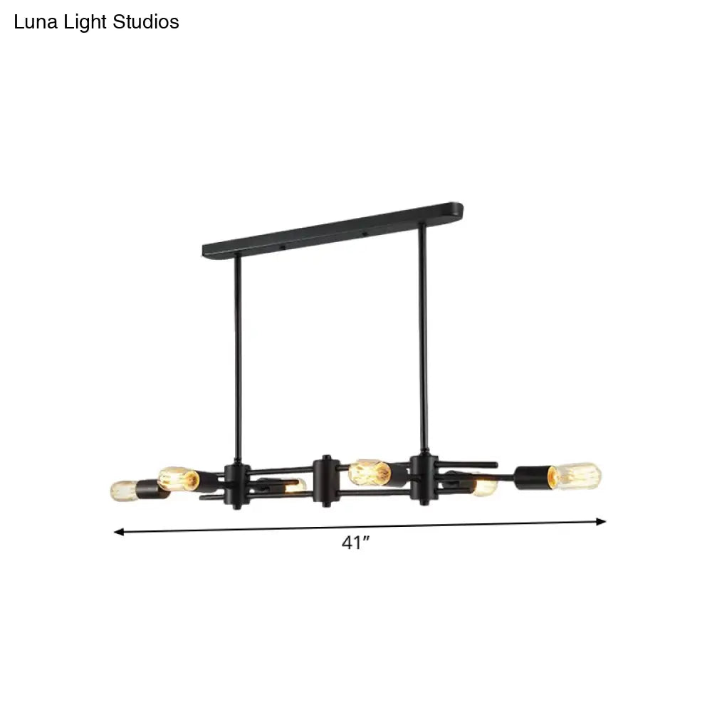 DecorBites™ Modern Black Hanging Chandelier: Restaurant Exposed Bulb Island Light, 6/8 Lights, Metallic Finish