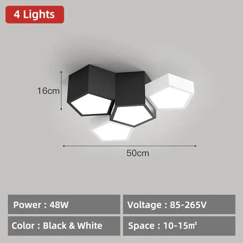 Modern black hexagonal geometric ceiling lamps for master bedroom