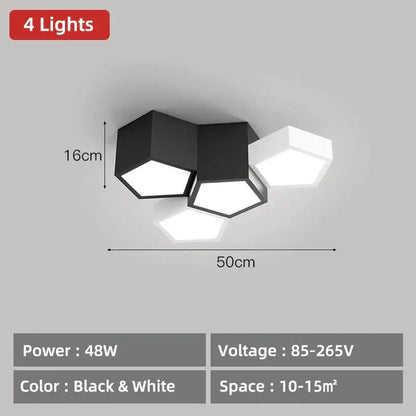 Modern black hexagonal geometric ceiling lamps for master bedroom