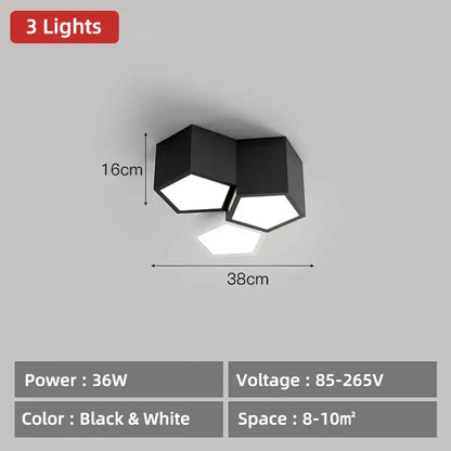 Modern black hexagonal geometric ceiling lamps for master bedroom