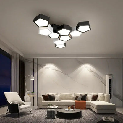 Modern black hexagonal geometric ceiling lamps for master bedroom