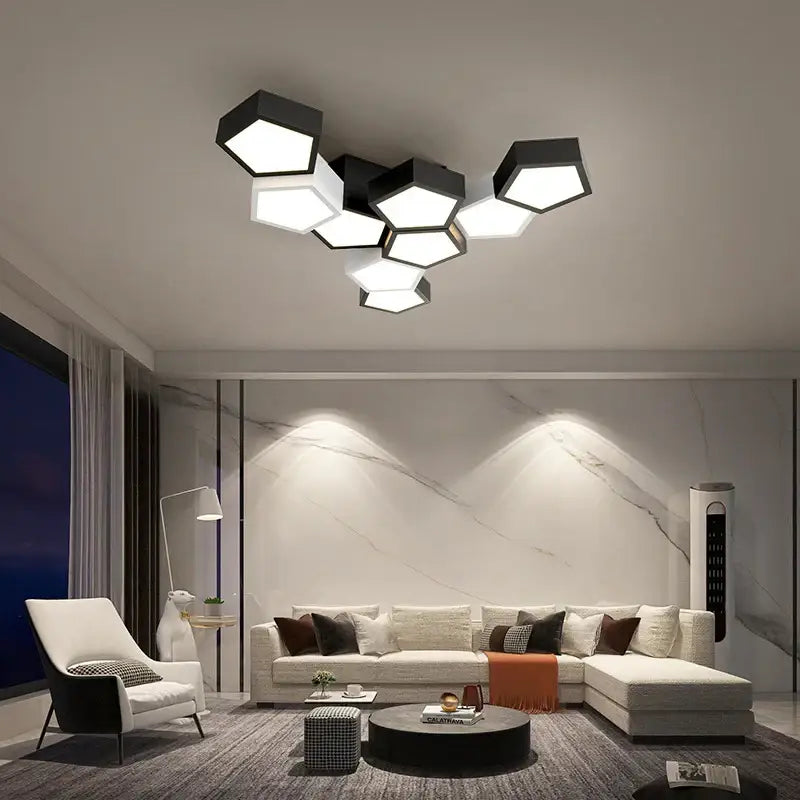 Modern black hexagonal geometric ceiling lamps for master bedroom