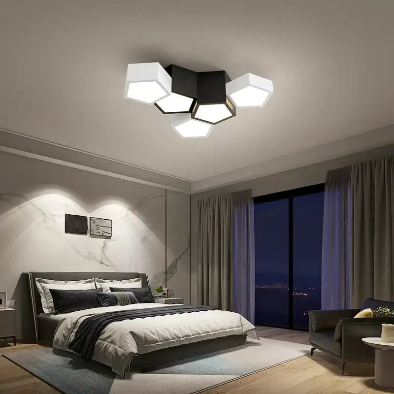 Modern black hexagonal geometric ceiling lamps for master bedroom