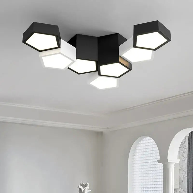 Modern black hexagonal geometric ceiling lamps for master bedroom