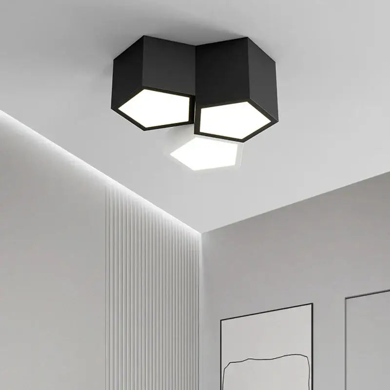 Modern black hexagonal geometric ceiling lamps for master bedroom