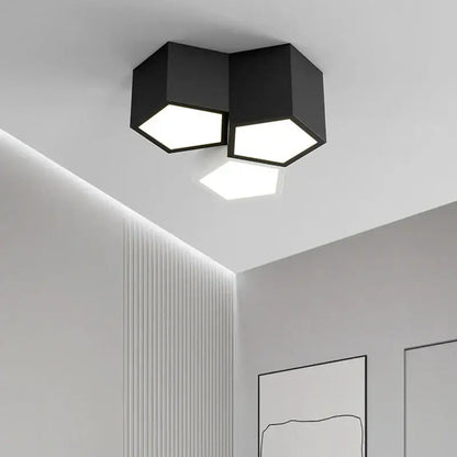 Modern black hexagonal geometric ceiling lamps for master bedroom