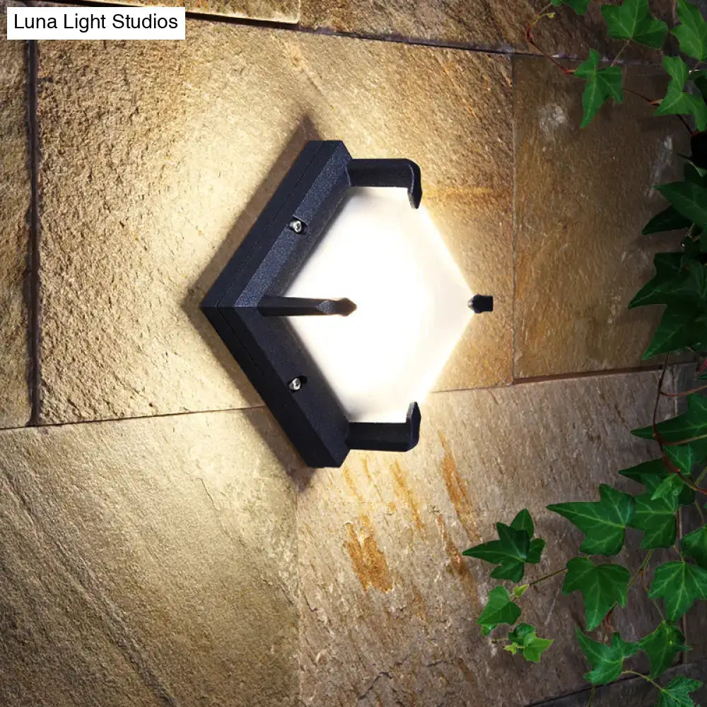Modern black hexagonal square patio wall light with frosted glass