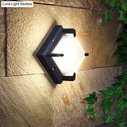 Modern black hexagonal square patio wall light with frosted glass