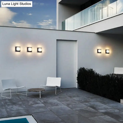 Modern black hexagonal square patio wall light with frosted glass