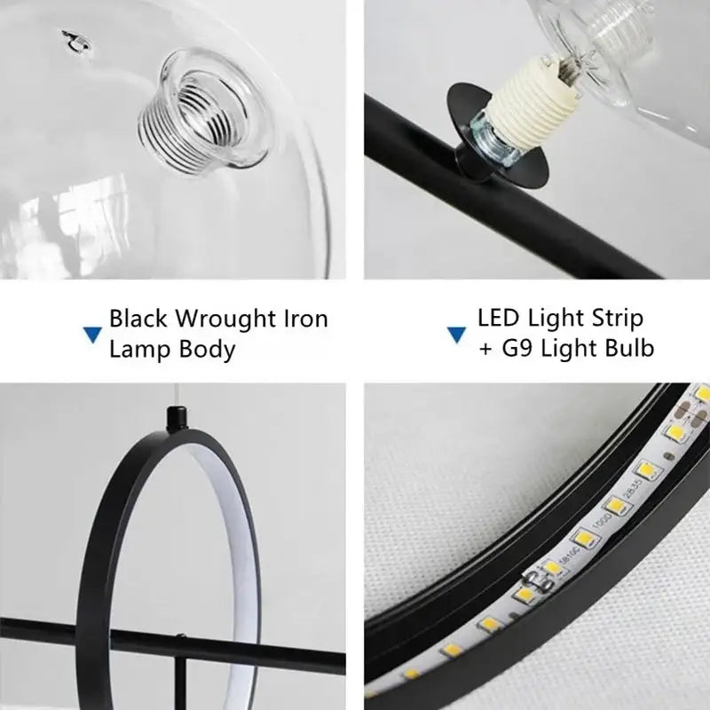Modern black industrial glass pendant chandelier kitchen lighting