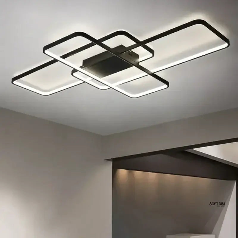 Modern black intersecting led ceiling light living room dimmable