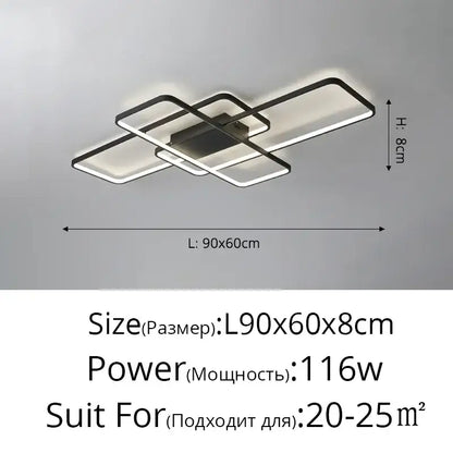 Modern black intersecting led ceiling light living room dimmable