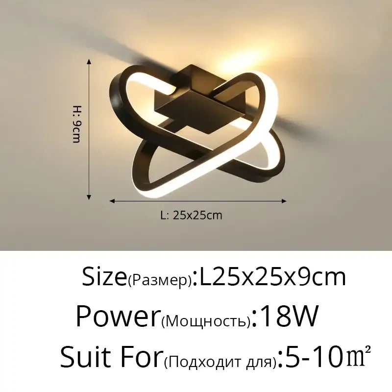 Modern black intersecting led ceiling light living room dimmable
