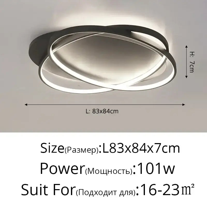 Modern black intersecting led ceiling light living room dimmable