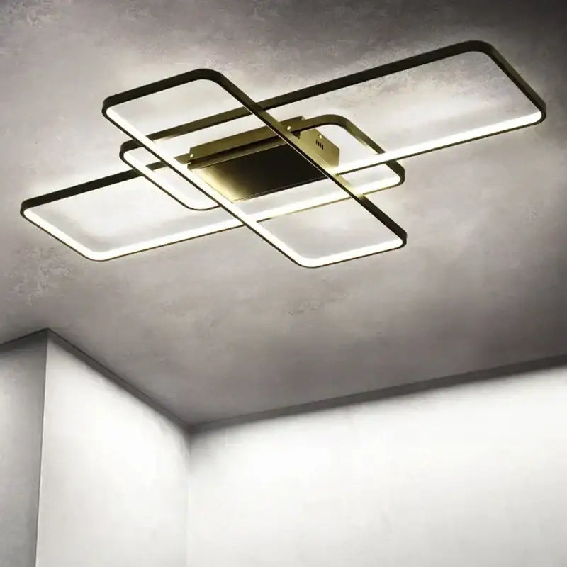 Modern black intersecting rectangular dimmable ceiling light