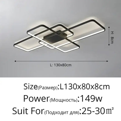 Modern black intersecting rectangular dimmable ceiling light