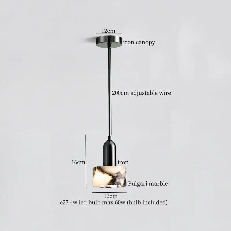 Modern black iron and white marble led pendant light kitchen hanging lamp