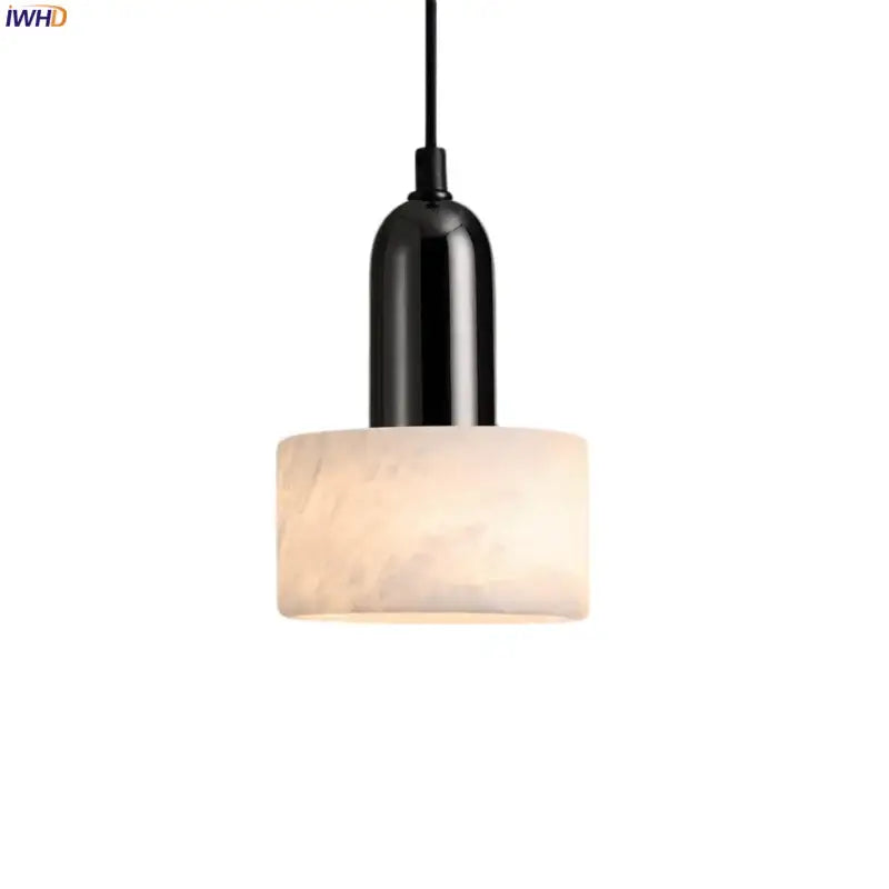Modern black iron and white marble led pendant light kitchen hanging lamp