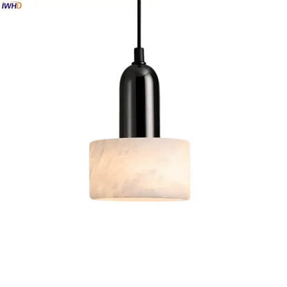 Modern black iron and white marble led pendant light kitchen hanging lamp