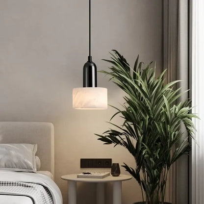 Modern black iron and white marble led pendant light kitchen hanging lamp