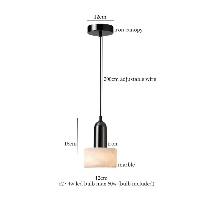 Modern black iron and white marble led pendant light kitchen hanging lamp