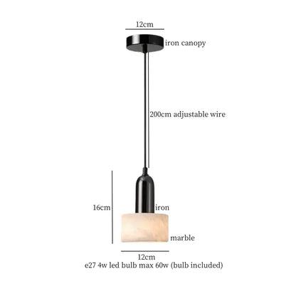 Modern black iron and white marble led pendant light kitchen hanging lamp