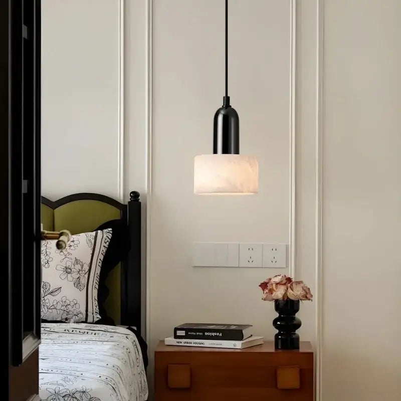 Modern black iron and white marble led pendant light kitchen hanging lamp