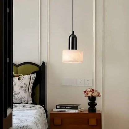 Modern black iron and white marble led pendant light kitchen hanging lamp