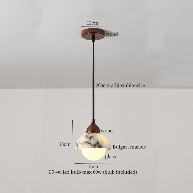 Modern black iron and white marble led pendant light kitchen hanging lamp