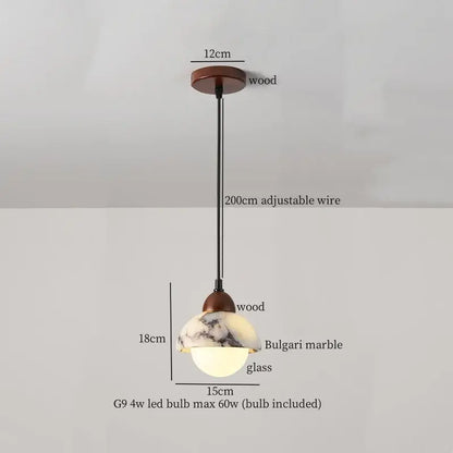 Modern black iron and white marble led pendant light kitchen hanging lamp