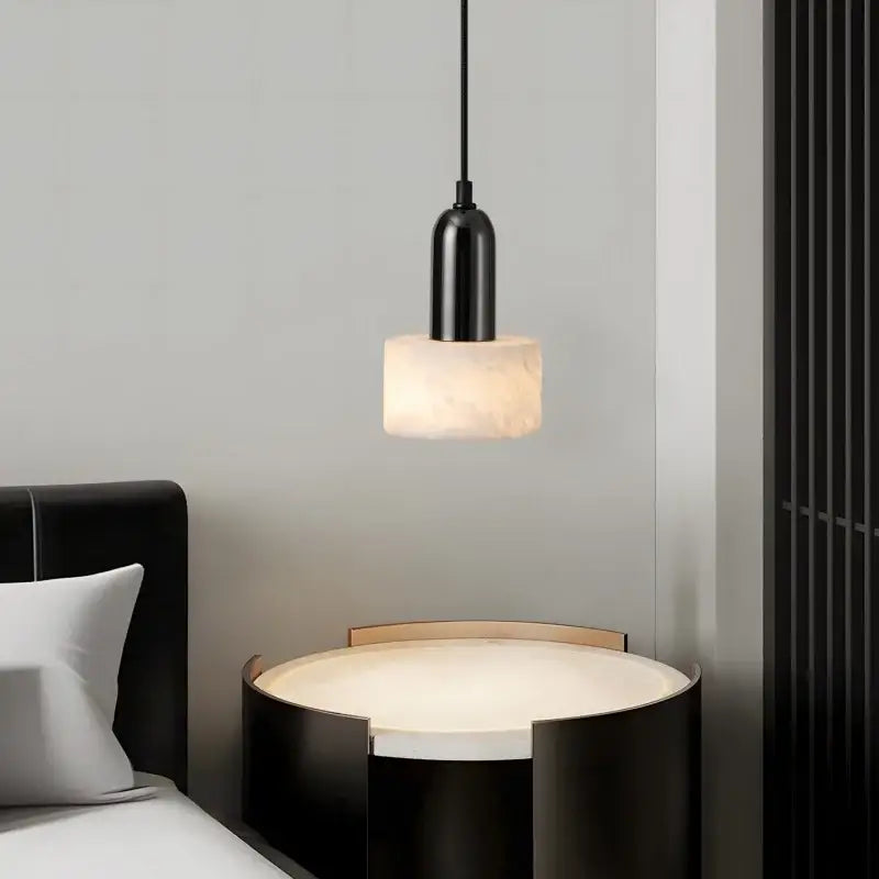Modern black iron and white marble led pendant light kitchen hanging lamp