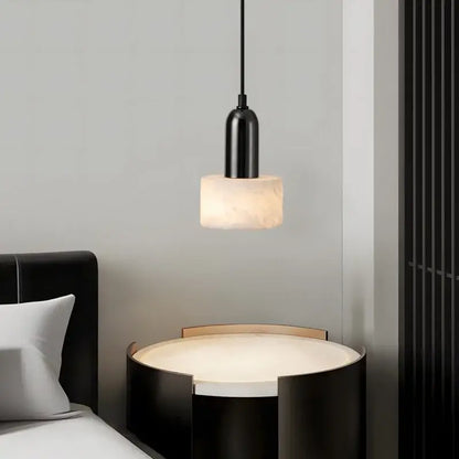 Modern black iron and white marble led pendant light kitchen hanging lamp